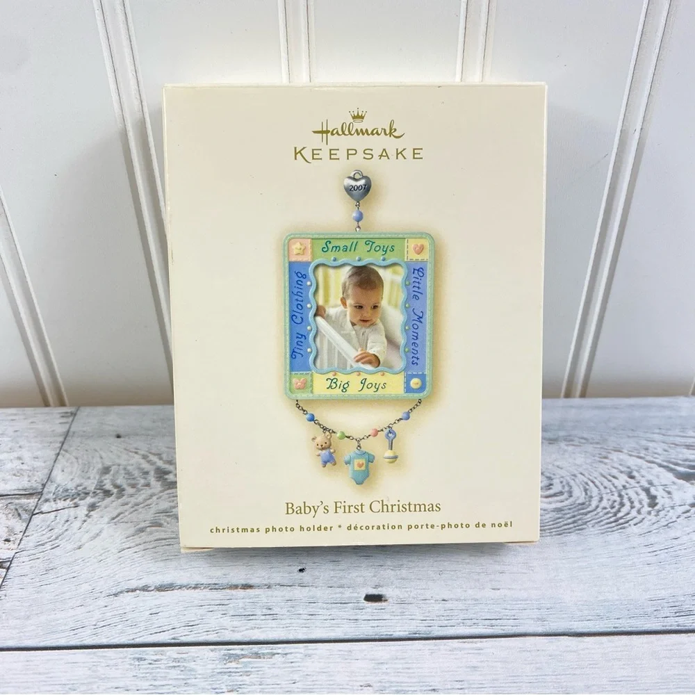 Hallmark Keepsake Baby's First Christmas Jewelry Photo Frame - Blue and Yellow